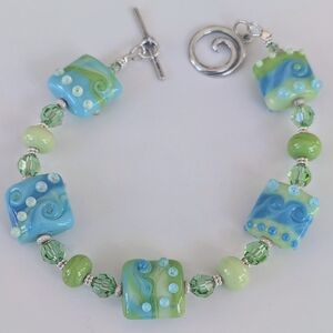 Artisan Lampwork Glass And Sterling Silver Beaded Bracelet